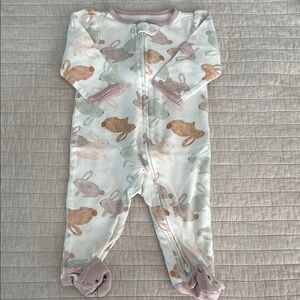 Carter's White and Pink Bunny Print Footie One Piece with Cozy Enclosed Feet